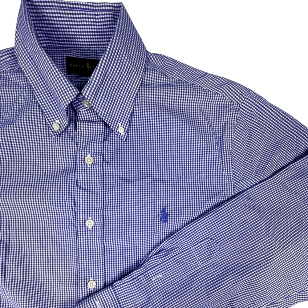 Ralph Lauren Button Down Mens 15.5 32/33 Blue Gingham Easy Care Cotton Shirt - Picture 2 of 9